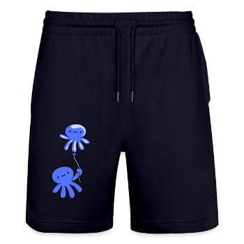 pieuvre tenant ballon mignon enfant heureux bande dessinée - Short de jogging bio TRAINER Stanley/Stella unisexe - marine foncé - Devant - Nik (191cm) & Marisol (170cm)