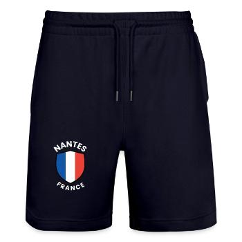 Nantes France Shield Design - Stanley/Stella Trainer Unisex Organic Jogging Shorts - dark navy - Front - Nik (191cm) & Marisol (170cm)