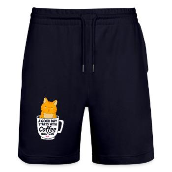 Tabby Katze - Stanley/Stella Unisex Bio Joggingshorts Trainer  - Dark navy - Vorne - Nik (191cm) & Marisol (170cm)