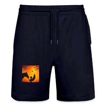 Engel mit Pferd / Spirit-Soul Kollektion - Stanley/Stella Unisex Bio Joggingshorts Trainer  - Dark navy - Vorne - Nik (191cm) & Marisol (170cm)