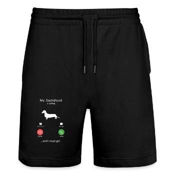 Dackel ruft Smartphone-Schnittstelle Kunst - Stanley/Stella Unisex Bio Joggingshorts Trainer  - Schwarz - Vorne - Nik (191cm) & Marisol (170cm)