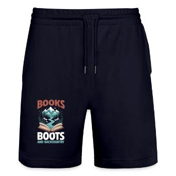 Hiking Mountain Trail Backpacking Outdoors Reading - Stanley/Stella Trainer Unisex Organic Jogging Shorts - dark navy - Front - Nik (191cm) & Marisol (170cm)