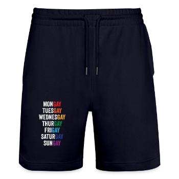 Mois de la fierté LGBT - Mongay, mardi... - Short de jogging bio TRAINER Stanley/Stella unisexe - marine foncé - Devant - Nik (191cm) & Marisol (170cm)