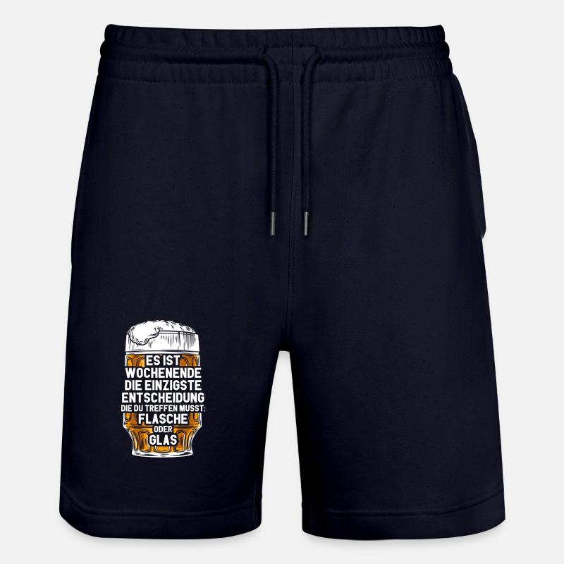 Wochenende Flasche Oder Glas / Bier Spruch - Stanley/Stella Unisex Bio Joggingshorts Trainer - Dark navy