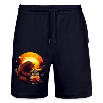 Bär isst Honig im Sonnenuntergang - Stanley/Stella Unisex Bio Joggingshorts Trainer  - Dark navy - Vorne - Nik (191cm) & Marisol (170cm)