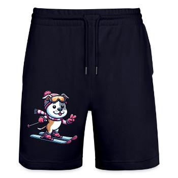 Winterfreude mit Staffordshire Terrier - Skifahren - Stanley/Stella Unisex Bio Joggingshorts Trainer  - Dark navy - Vorne - Nik (191cm) & Marisol (170cm)