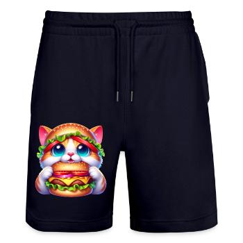 Funny Cat Burger Hat Whimsical Cute Fast Food - Stanley/Stella Trainer Unisex Organic Jogging Shorts - dark navy - Front - Nik (191cm) & Marisol (170cm)