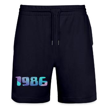 1986 Birthday Gift Vintage 1986 Retro 1986 - Stanley/Stella Trainer Unisex Organic Jogging Shorts - dark navy - Front - Nik (191cm) & Marisol (170cm)