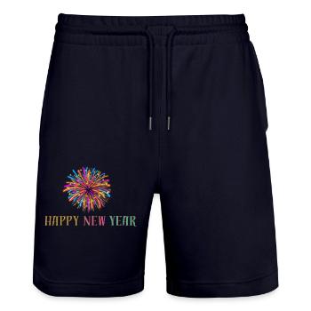 happy new year - Stanley/Stella Trainer Unisex Organic Jogging Shorts - dark navy - Front - Nik (191cm) & Marisol (170cm)