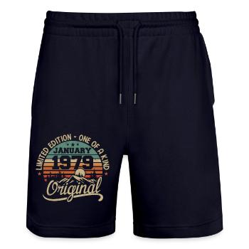 January 1979 I Birthdays born in January 1979 - Stanley/Stella Trainer Unisex Organic Jogging Shorts - dark navy - Front - Nik (191cm) & Marisol (170cm)