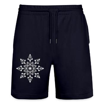 White Snowflake - Stanley/Stella Trainer Unisex Organic Jogging Shorts - dark navy - Front - Nik (191cm) & Marisol (170cm)