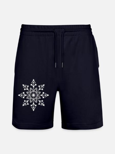 White Snowflake - Stanley/Stella Trainer Unisex Organic Jogging Shorts - dark navy