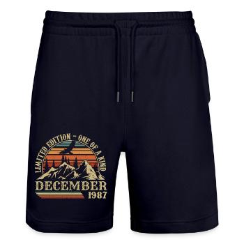 Vintage December 1987, Awesome since December 1987 - Stanley/Stella Trainer Unisex Organic Jogging Shorts - dark navy - Front - Nik (191cm) & Marisol (170cm)