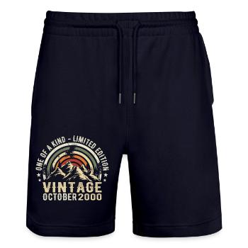 Anniversaire octobre 2000 - Born in October 2000 - Stanley/Stella Trainer Unisex Organic Jogging Shorts - dark navy - Front - Nik (191cm) & Marisol (170cm)