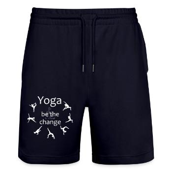 Yoga Shirt, Motivation, Be The Change, Spirituell - Stanley/Stella Unisex Bio Joggingshorts Trainer  - Dark navy - Vorne - Nik (191cm) & Marisol (170cm)