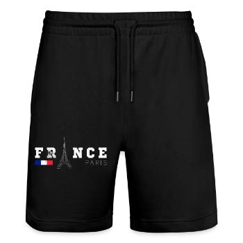 France Paris T-Shirt French Flag Eiffel Tower - Short de jogging bio TRAINER Stanley/Stella unisexe - noir - Devant - Nik (191cm) & Marisol (170cm)