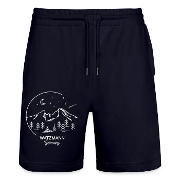Watzmann Überschreitung Souvenir Berg Line Art - Stanley/Stella Unisex Bio Joggingshorts Trainer  - Dark navy - Vorne - Nik (191cm) & Marisol (170cm)