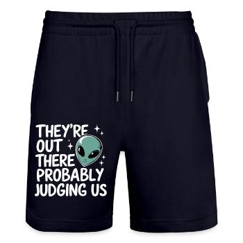 Alien UFO Aliens Außerirdischer - Stanley/Stella Trainer Unisex Organic Jogging Shorts - dark navy - Front - Nik (191cm) & Marisol (170cm)