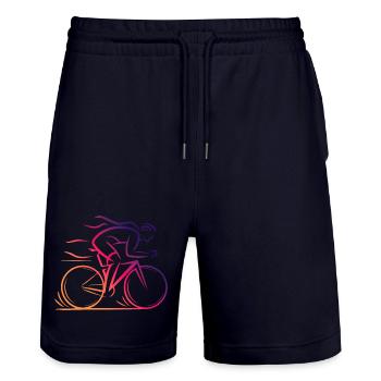 Minimalist Cycling Design - Stanley/Stella Trainer Unisex Organic Jogging Shorts - dark navy - Front - Nik (191cm) & Marisol (170cm)
