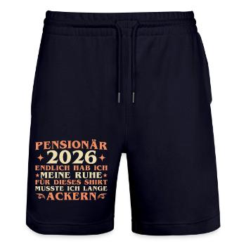 Colleague Farewell Pension 2026 - Pensioner - Stanley/Stella Trainer Unisex Organic Jogging Shorts - dark navy - Front - Nik (191cm) & Marisol (170cm)