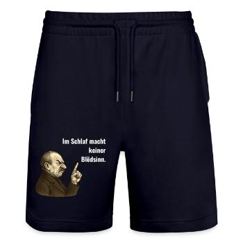 Im Schlaf macht keiner Blödsinn – Vintage Humor - Stanley/Stella Unisex Bio Joggingshorts Trainer  - Dark navy - Vorne - Nik (191cm) & Marisol (170cm)
