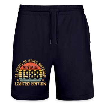 Édition limitée du motif d’anniversaire vintage 1988 - Short de jogging bio TRAINER Stanley/Stella unisexe - marine foncé - Devant - Nik (191cm) & Marisol (170cm)