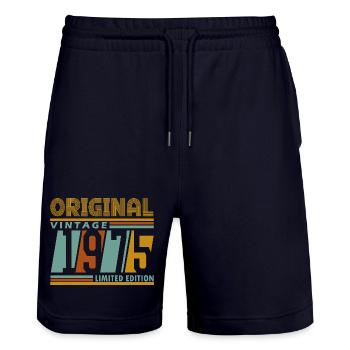 Original Retro Vintage 1975 Limited Edition 50 - Stanley/Stella Trainer Unisex Organic Jogging Shorts - dark navy - Front - Nik (191cm) & Marisol (170cm)
