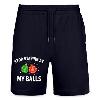 Hör auf, auf meine Eier zu starren Lustiges, schmutziges Weihnachten - Stanley/Stella Unisex Bio Joggingshorts Trainer  - Dark navy - Vorne - Nik (191cm) & Marisol (170cm)