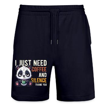 Ich brauche nur Kaffee und Panda zum Schweigen Lustig - Stanley/Stella Unisex Bio Joggingshorts Trainer  - Dark navy - Vorne - Nik (191cm) & Marisol (170cm)