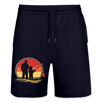 Dad Fishing Silhouette Vintage Father's Day Shirt - Stanley/Stella Trainer Unisex Organic Jogging Shorts - dark navy - Front - Nik (191cm) & Marisol (170cm)