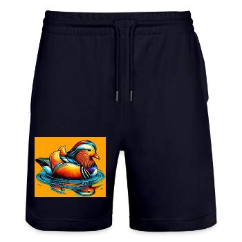 Mandarin duck - Stanley/Stella Trainer Unisex Organic Jogging Shorts - dark navy - Front - Nik (191cm) & Marisol (170cm)