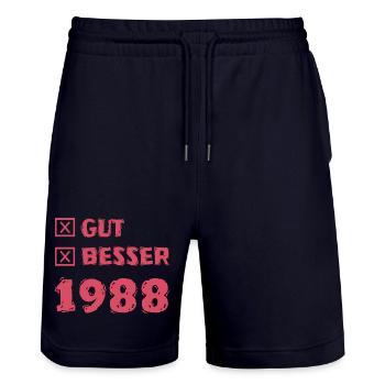 Besser 1988 - Stanley/Stella Unisex Bio Joggingshorts Trainer  - Dark navy - Vorne - Nik (191cm) & Marisol (170cm)