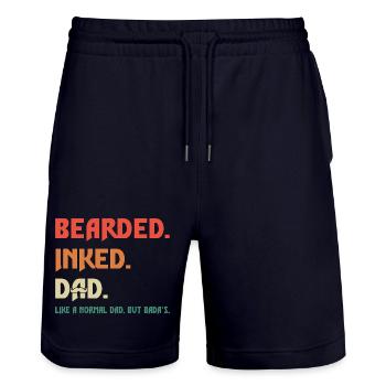 Papa barbu à l’encré – Papa cool avec un t-shirt barbe - Short de jogging bio TRAINER Stanley/Stella unisexe - marine foncé - Devant - Nik (191cm) & Marisol (170cm)