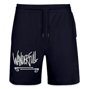 Wanderfull - Word game with hiking poles - Stanley/Stella Trainer Unisex Organic Jogging Shorts - dark navy - Front - Nik (191cm) & Marisol (170cm)
