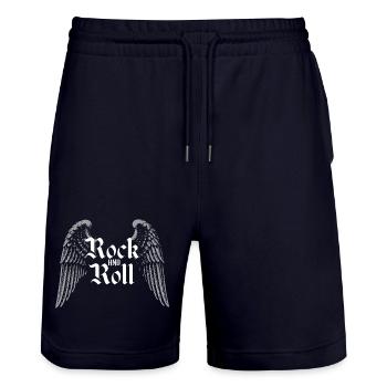 Winged Rock and Roll - Stanley/Stella Trainer Unisex Organic Jogging Shorts - dark navy - Front - Nik (191cm) & Marisol (170cm)