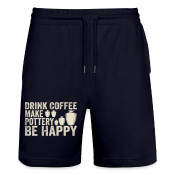 Drink Coffee Make Pottery Be Happy Coffee Pottery - Stanley/Stella Trainer Unisex Organic Jogging Shorts - dark navy - Front - Nik (191cm) & Marisol (170cm)