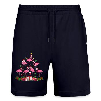 Flamingo Weihnachten. Weihnachtsgeschenk - Stanley/Stella Unisex Bio Joggingshorts Trainer  - Dark navy - Vorne - Nik (191cm) & Marisol (170cm)