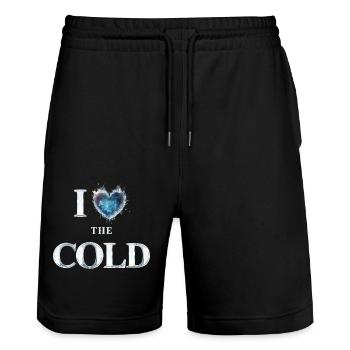 "I love the cold" - Stanley/Stella Trainer Unisex Organic Jogging Shorts - black - Front - Nik (191cm) & Marisol (170cm)