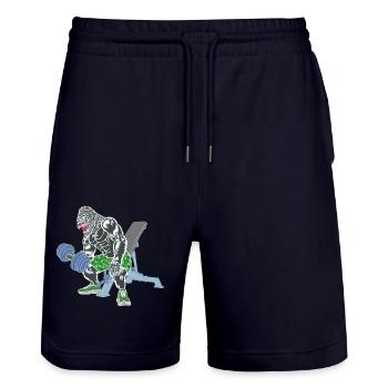 Monkey, Gorilla, Bodybuilder Monkey, Fitness, Comic - Stanley/Stella Trainer Unisex Organic Jogging Shorts - dark navy - Front - Nik (191cm) & Marisol (170cm)