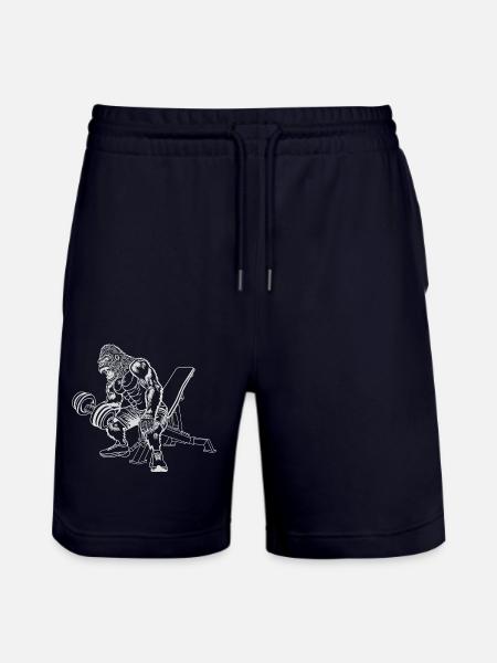 Gorilla, Bodybuilder Monkey with Dumbbell, Fitness - Stanley/Stella Trainer Unisex Organic Jogging Shorts - dark navy