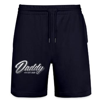 Daddy 2025 - Stanley/Stella Trainer Unisex Organic Jogging Shorts - dark navy - Front - Nik (191cm) & Marisol (170cm)