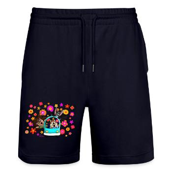 Hippie trio - Stanley/Stella Trainer Unisex Organic Jogging Shorts - dark navy - Front - Nik (191cm) & Marisol (170cm)