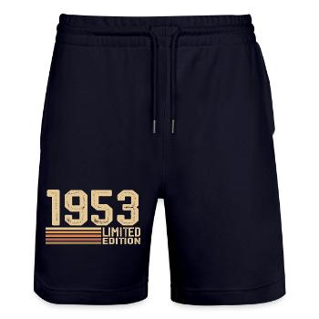 Born in 1953 Birthday - Gift 1953 Vintage 1953 - Stanley/Stella Trainer Unisex Organic Jogging Shorts - dark navy - Front - Nik (191cm) & Marisol (170cm)