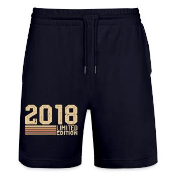Born in 2018 Birthday - 2018 Vintage 2018 Gift - Stanley/Stella Trainer Unisex Organic Jogging Shorts - dark navy - Front - Nik (191cm) & Marisol (170cm)
