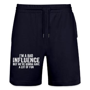 I'm a bad influence but were going to have lot of fun - Stanley/Stella Trainer Unisex Organic Jogging Shorts - dark navy - Front - Nik (191cm) & Marisol (170cm)
