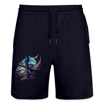 CS Rhino, animal de la collection Cyber Squad - Short de jogging bio TRAINER Stanley/Stella unisexe - marine foncé - Devant - Nik (191cm) & Marisol (170cm)