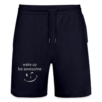 Sprüche T-Shirt, Motivation, wake up, Challenge - Stanley/Stella Unisex Bio Joggingshorts Trainer  - Dark navy - Vorne - Nik (191cm) & Marisol (170cm)