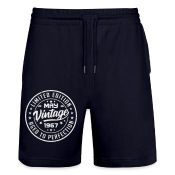 May 1967 Birthday - May 1967 Gift Idea - Stanley/Stella Trainer Unisex Organic Jogging Shorts - dark navy - Front - Nik (191cm) & Marisol (170cm)