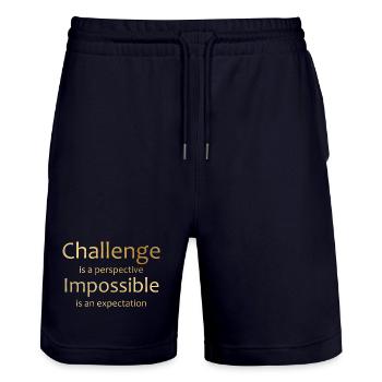T-Shirt, Sprüche T-Shirt, Motivation, Challenge - Stanley/Stella Unisex Bio Joggingshorts Trainer  - Dark navy - Vorne - Nik (191cm) & Marisol (170cm)