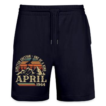 Best Birthday Gift April 1964 - Stanley/Stella Trainer Unisex Organic Jogging Shorts - dark navy - Front - Nik (191cm) & Marisol (170cm)